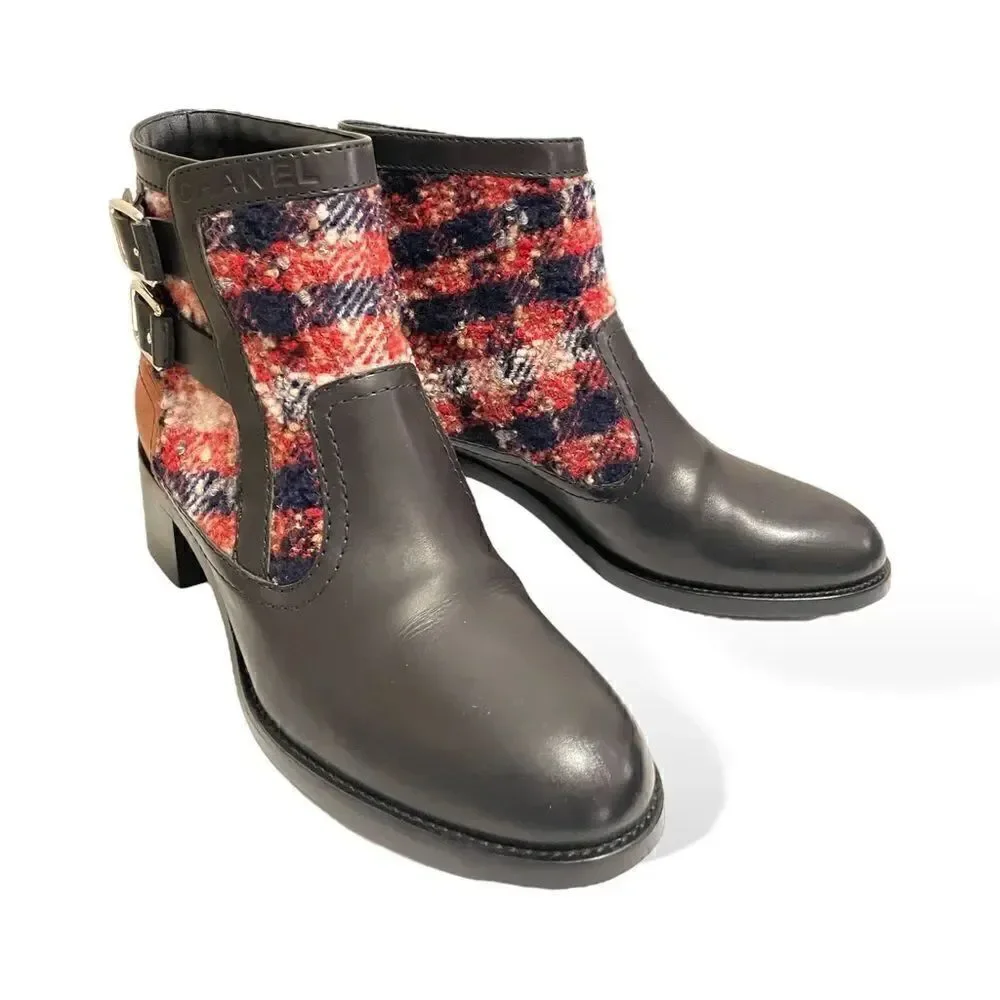CHANEL 2017 Tweed Pattern Ankle Boots |38.5 EU|